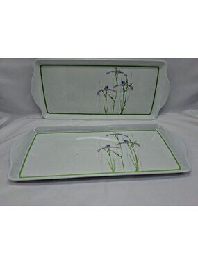 2 Corning Corelle Shadow Iris  Melamine Rectangular Handled  Serving Tea Tray